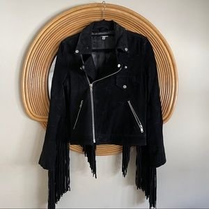 Black Suede Vintage Fringe Jacket.